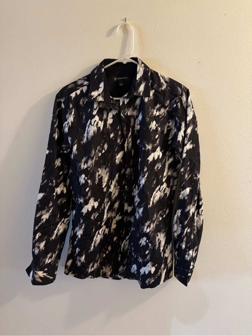 INC International Concepts Mens Slim Fit Abstract Print Shirt Black White S